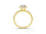 Yellow gold Marquise Cut Halo Round Diamond Pavé Band Four-Prong Ring_3
