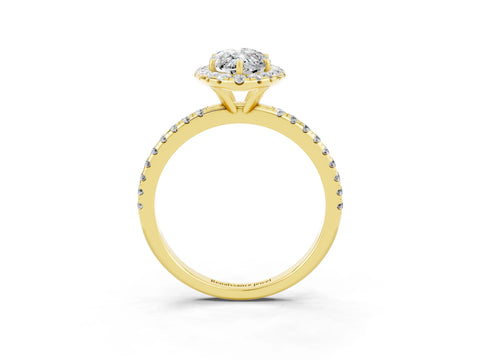 Yellow gold Marquise Cut Halo Round Diamond Pavé Band Four-Prong Ring_3