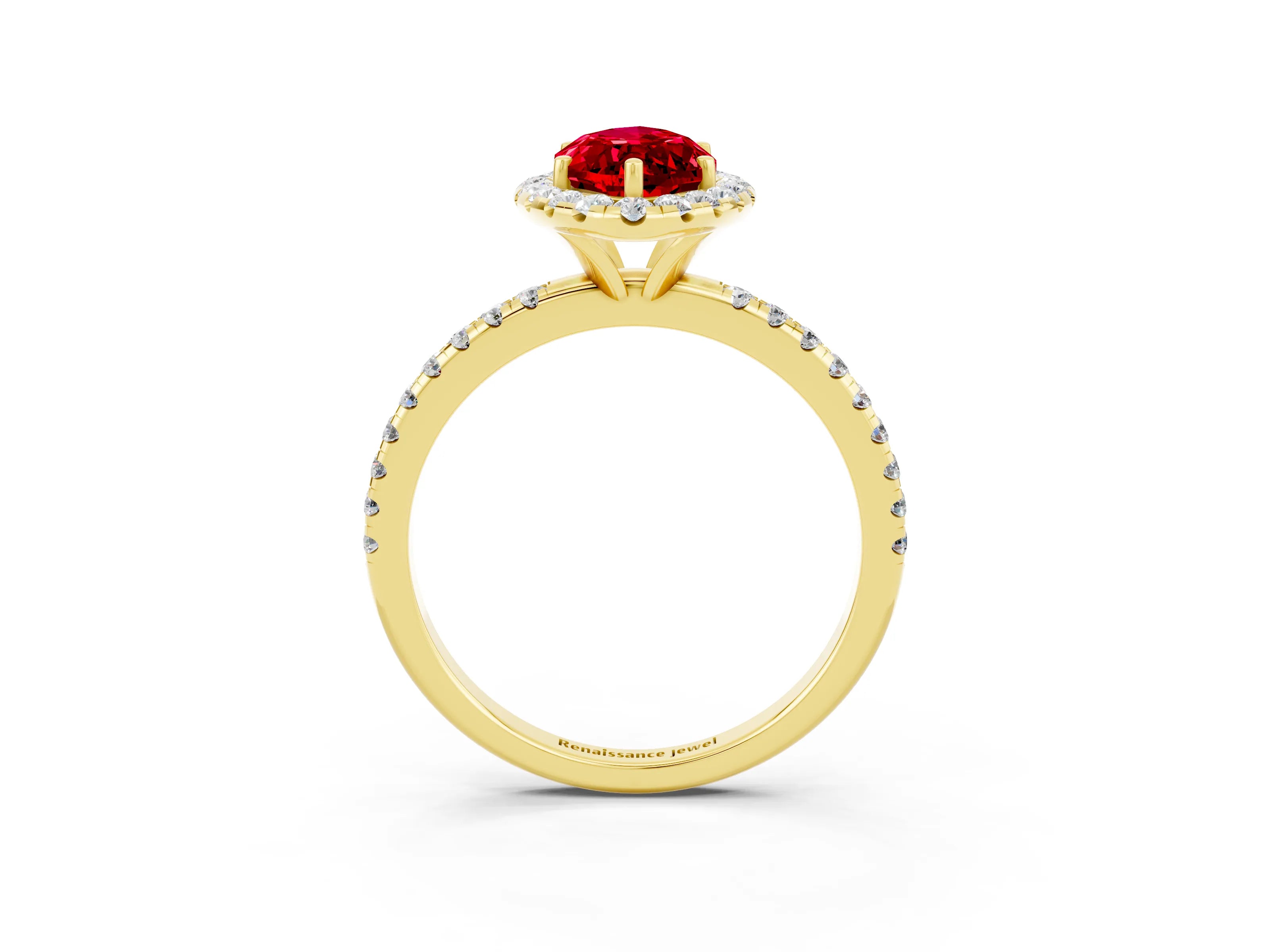Yellow gold Marquise Cut Halo Round Diamond Pavé Band Four-Prong Ring_3