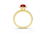 Yellow gold Marquise Cut Halo Round Diamond Pavé Band Four-Prong Ring_3