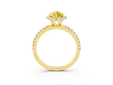 Yellow gold Marquise Cut Halo Round Diamond Pavé Band Four-Prong Ring_3
