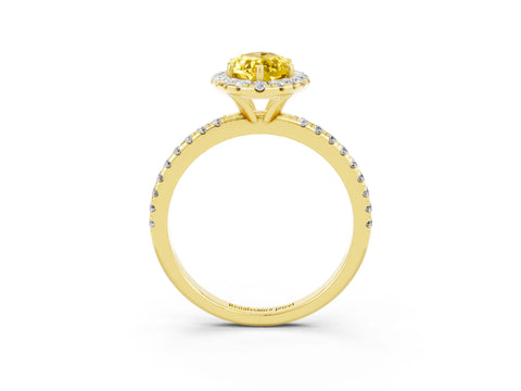 Yellow gold Marquise Cut Halo Round Diamond Pavé Band Four-Prong Ring_3