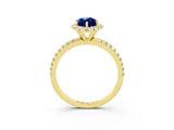 Yellow gold Marquise Cut Halo Round Diamond Pavé Band Four-Prong Ring_3