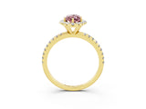 Yellow gold Marquise Cut Halo Round Diamond Pavé Band Four-Prong Ring_3