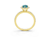 Yellow gold Marquise Cut Halo Round Diamond Pavé Band Four-Prong Ring_3