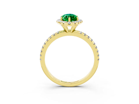 Yellow gold Marquise Cut Halo Round Diamond Pavé Band Four-Prong Ring_3