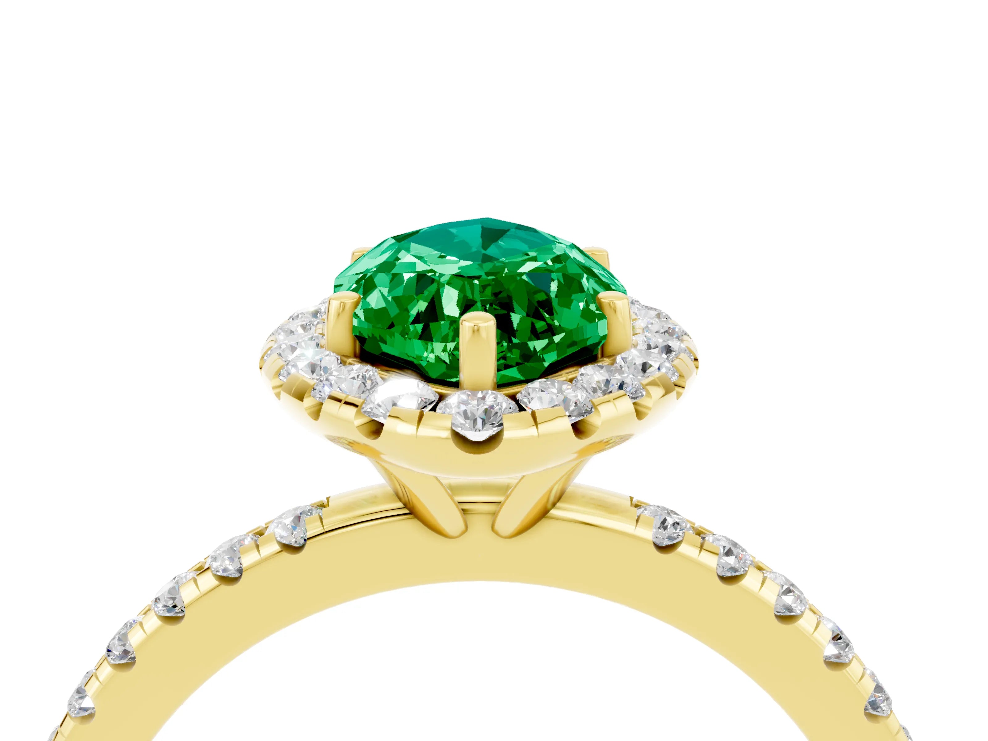 Yellow gold Marquise Cut Halo Round Diamond Pavé Band Four-Prong Ring_4