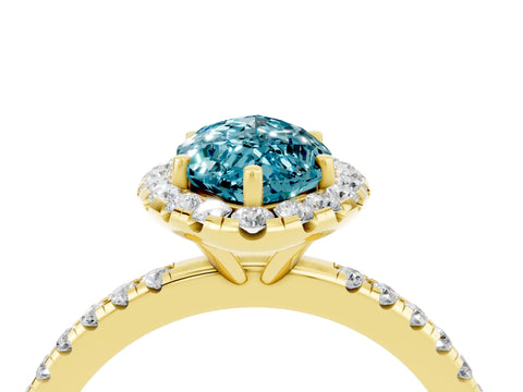 Yellow gold Marquise Cut Halo Round Diamond Pavé Band Four-Prong Ring_4