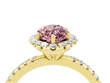 Yellow gold Marquise Cut Halo Round Diamond Pavé Band Four-Prong Ring_4