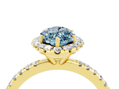 Yellow gold Marquise Cut Halo Round Diamond Pavé Band Four-Prong Ring_4