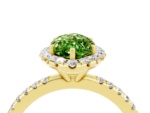 Yellow gold Marquise Cut Halo Round Diamond Pavé Band Four-Prong Ring_4