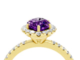Yellow gold Marquise Cut Halo Round Diamond Pavé Band Four-Prong Ring_4