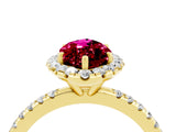 Yellow gold Marquise Cut Halo Round Diamond Pavé Band Four-Prong Ring_4