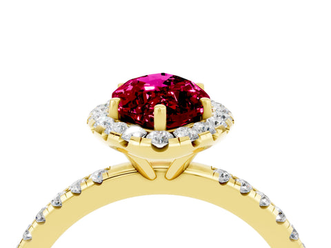 Yellow gold Marquise Cut Halo Round Diamond Pavé Band Four-Prong Ring_4