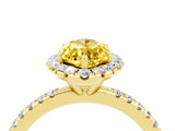 Yellow gold Marquise Cut Halo Round Diamond Pavé Band Four-Prong Ring_4
