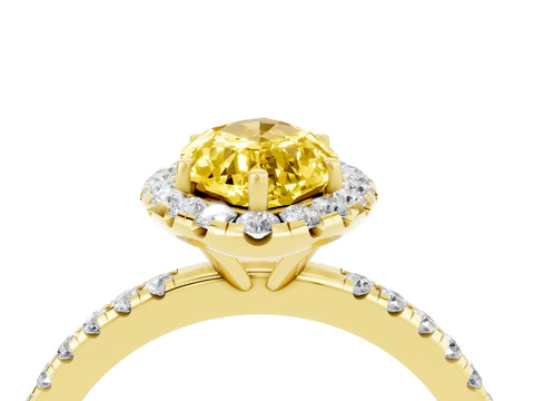 Yellow gold Marquise Cut Halo Round Diamond Pavé Band Four-Prong Ring_4