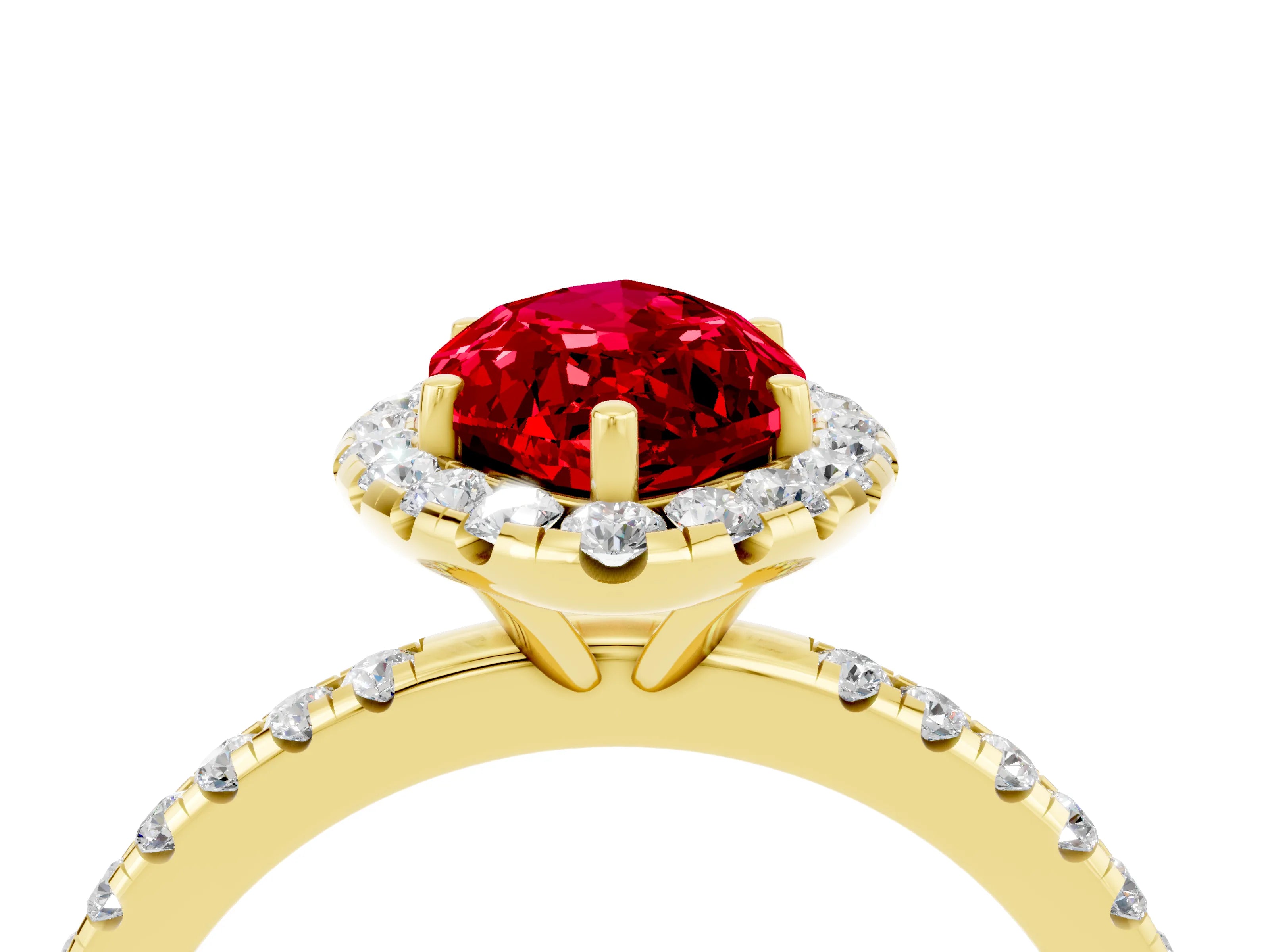 Yellow gold Marquise Cut Halo Round Diamond Pavé Band Four-Prong Ring_4