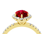 Yellow gold Marquise Cut Halo Round Diamond Pavé Band Four-Prong Ring_4
