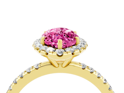Yellow gold Marquise Cut Halo Round Diamond Pavé Band Four-Prong Ring_4