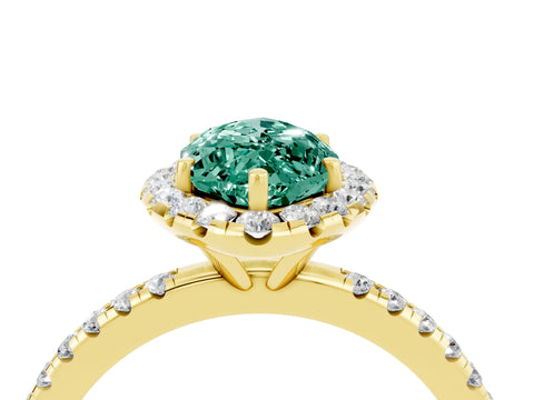 Yellow gold Marquise Cut Halo Round Diamond Pavé Band Four-Prong Ring_4