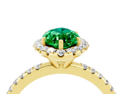 Yellow gold Marquise Cut Halo Round Diamond Pavé Band Four-Prong Ring_4