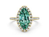 Yellow gold Marquise Cut Halo Round Diamond Pavé Band Four-Prong Ring