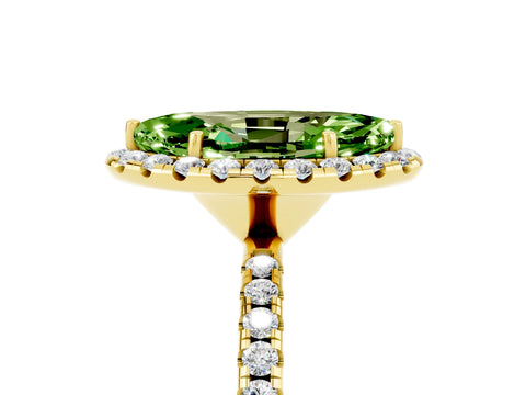 Yellow gold Marquise Cut Halo Round Diamond Pavé Band Four-Prong Ring_5