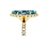Yellow gold Marquise Cut Halo Round Diamond Pavé Band Four-Prong Ring_5