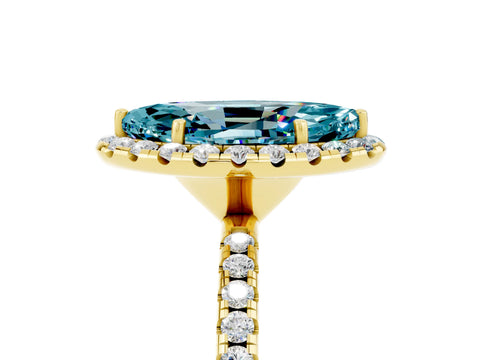 Yellow gold Marquise Cut Halo Round Diamond Pavé Band Four-Prong Ring_5