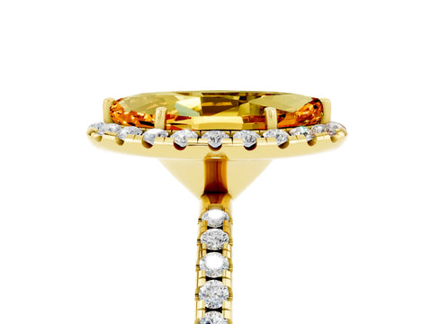Yellow gold Marquise Cut Halo Round Diamond Pavé Band Four-Prong Ring_5