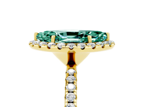 Yellow gold Marquise Cut Halo Round Diamond Pavé Band Four-Prong Ring_5