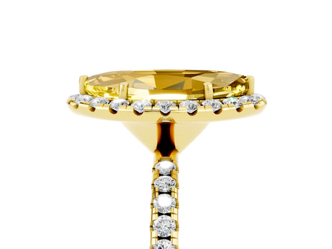 Yellow gold Marquise Cut Halo Round Diamond Pavé Band Four-Prong Ring_5