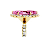 Yellow gold Marquise Cut Halo Round Diamond Pavé Band Four-Prong Ring_5