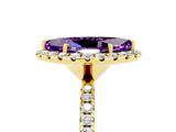 Yellow gold Marquise Cut Halo Round Diamond Pavé Band Four-Prong Ring_5