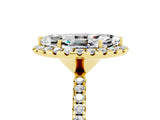 Yellow gold Marquise Cut Halo Round Diamond Pavé Band Four-Prong Ring_5