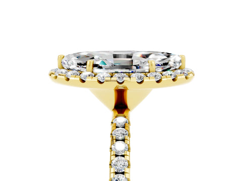 Yellow gold Marquise Cut Halo Round Diamond Pavé Band Four-Prong Ring_5
