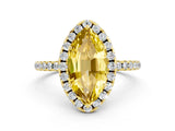 Yellow gold Marquise Cut Halo Round Diamond Pavé Band Four-Prong Ring