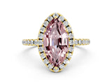 Yellow gold Marquise Cut Halo Round Diamond Pavé Band Four-Prong Ring