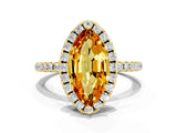 Yellow gold Marquise Cut Halo Round Diamond Pavé Band Four-Prong Ring