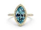 Yellow gold Marquise Cut Halo Round Diamond Pavé Band with Four-Prong Setting