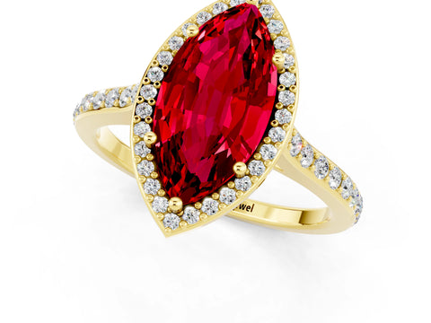 Yellow gold Marquise Cut Halo Round Diamond Pavé Band with Four-Prong Setting_1