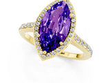 Yellow gold Marquise Cut Halo Round Diamond Pavé Band with Four-Prong Setting_1