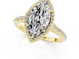 Yellow gold Marquise Cut Halo Round Diamond Pavé Band with Four-Prong Setting_1