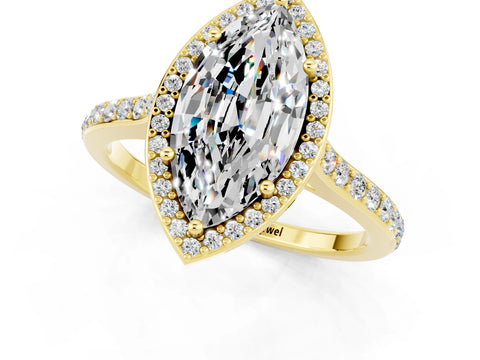 Yellow gold Marquise Cut Halo Round Diamond Pavé Band with Four-Prong Setting_1