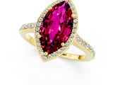 Yellow gold Marquise Cut Halo Round Diamond Pavé Band with Four-Prong Setting_1