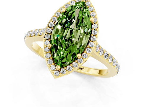 Yellow gold Marquise Cut Halo Round Diamond Pavé Band with Four-Prong Setting_1