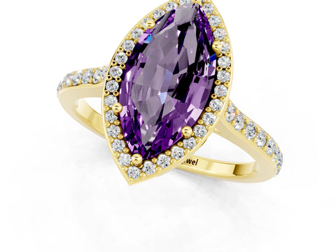 Yellow gold Marquise Cut Halo Round Diamond Pavé Band with Four-Prong Setting_1