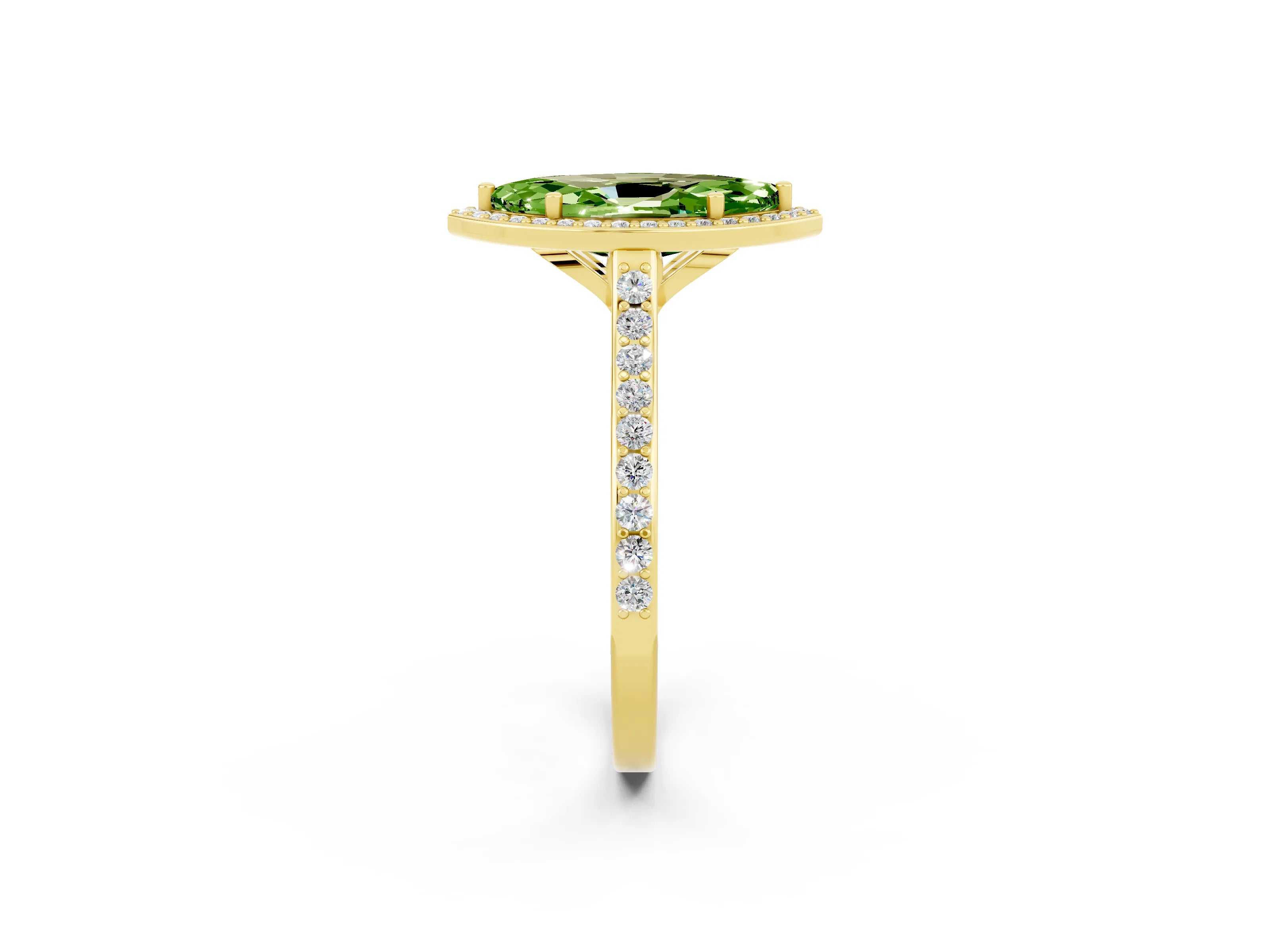 Yellow gold Marquise Cut Halo Round Diamond Pavé Band with Four-Prong Setting_2
