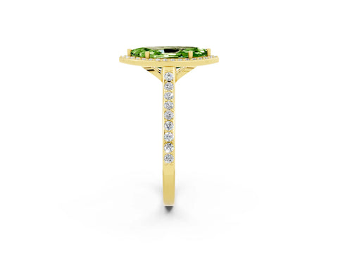 Yellow gold Marquise Cut Halo Round Diamond Pavé Band with Four-Prong Setting_2