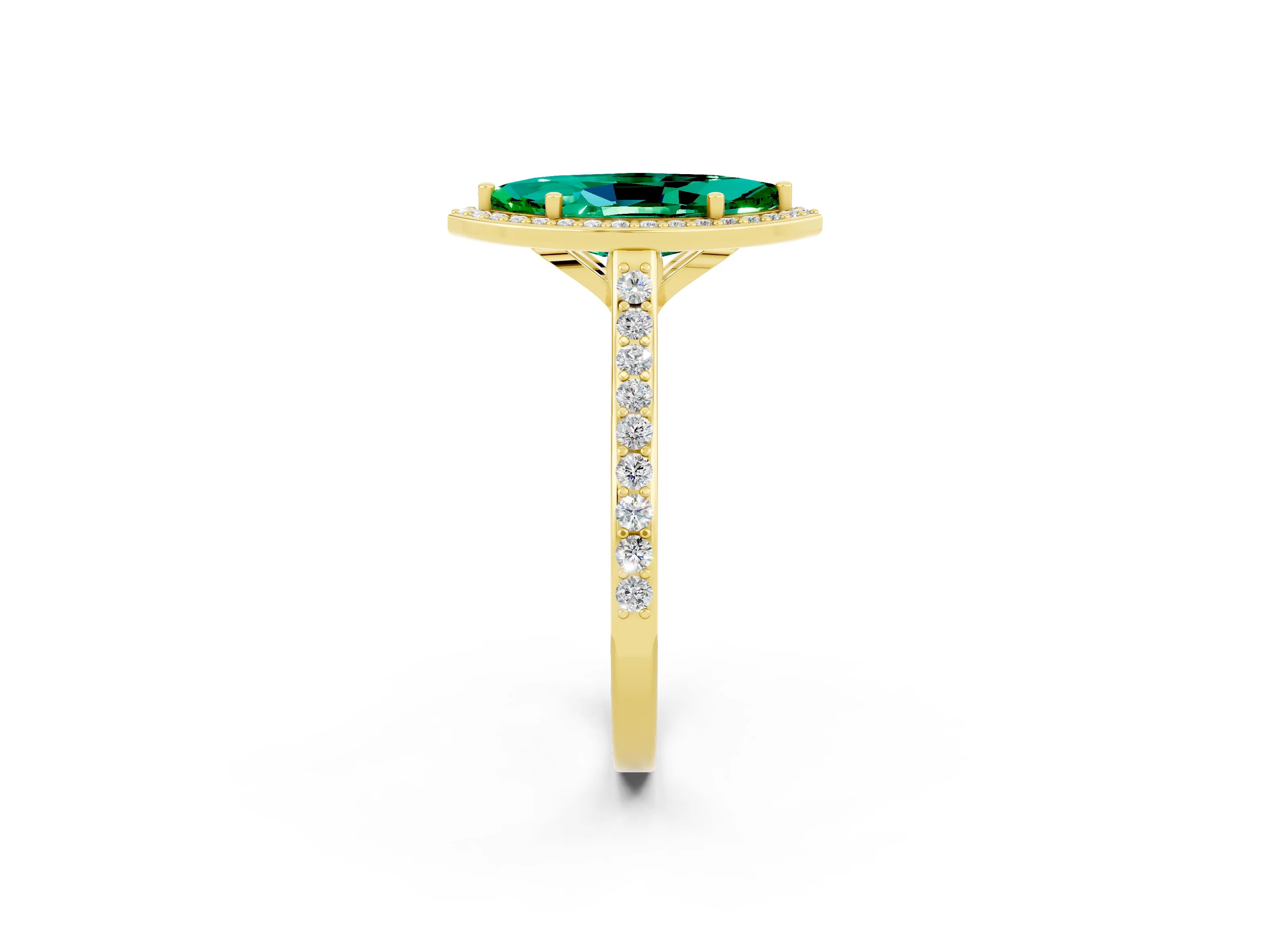 Yellow gold Marquise Cut Halo Round Diamond Pavé Band with Four-Prong Setting_2
